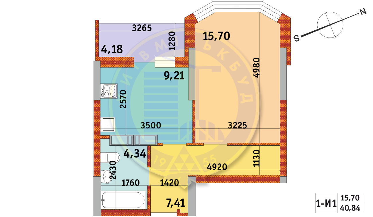 1-комнатная 40.84 м² в ЖК Обериг-2 от 25 970 грн/м², Киев