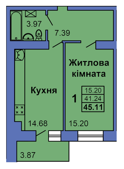 1-комнатная 45.11 м² в ЖК City Park от 25 000 грн/м², Полтава