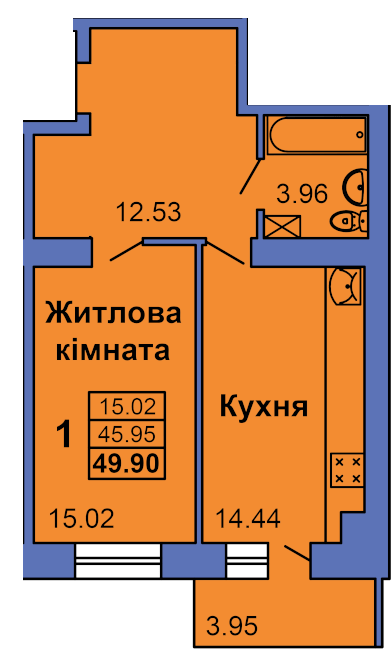 1-кімнатна 49.9 м² в ЖК City Park від 25 000 грн/м², Полтава