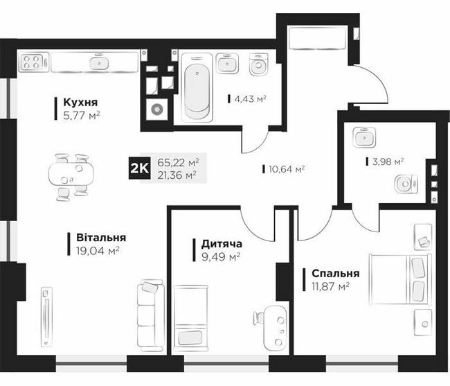 1-кімнатна 65.22 м² в ЖК Hygge від 30 600 грн/м², Львів