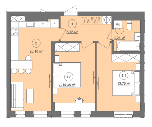 2-кімнатна 59.2 м² в ЖК Well Home від 26 800 грн/м², Львів