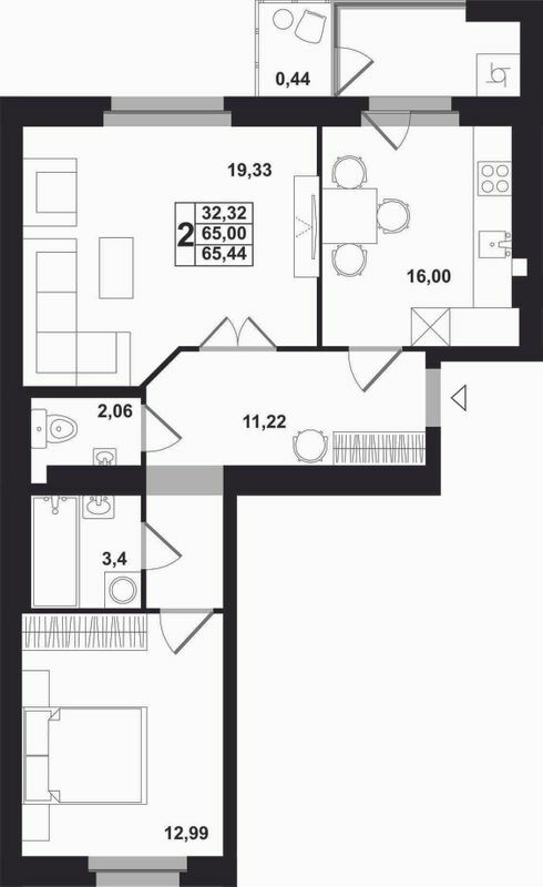 2-комнатная 65.44 м² в ЖК Західна вежа от 15 000 грн/м², Львов