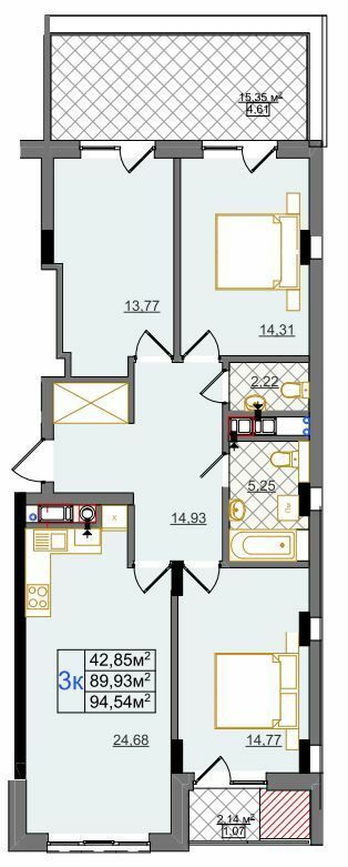 3-кімнатна 94.54 м² в ЖК на Перфецького-2 від 30 000 грн/м², Львів