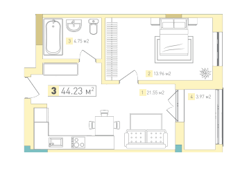 1-кімнатна 44.23 м² в ЖК Срібний Дім Комфорт від 25 900 грн/м², м. Трускавець