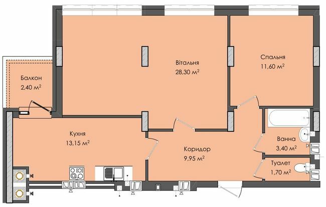 2-комнатная 71.2 м² в ЖК Комфорт Плюс от 17 800 грн/м², г. Дубляны