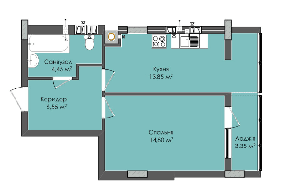 1-кімнатна 43.7 м² в ЖК Комфорт Плюс від 18 500 грн/м², м. Дубляни