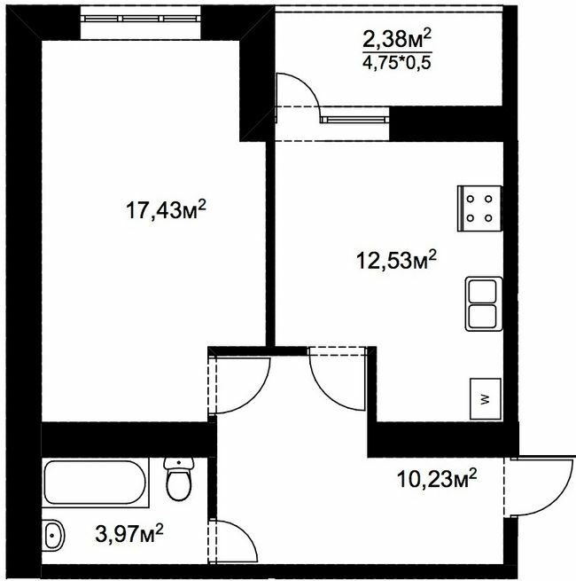 1-кімнатна 46.58 м² в ЖК Подворье від 13 100 грн/м², с. Подвірки