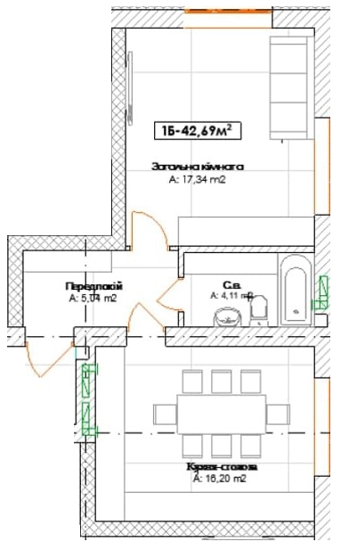 1-комнатная 42.69 м² в КД Поэма от 33 600 грн/м², г. Ирпень