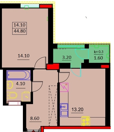 1-комнатная 44.8 м² в ЖК Шевченка от 21 000 грн/м², г. Белая Церковь