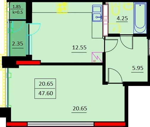 1-кімнатна 47.6 м² в ЖК Шевченко від 21 000 грн/м², м. Біла Церква