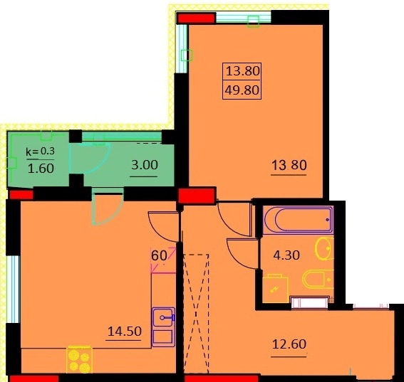 1-комнатная 49.8 м² в ЖК Шевченка от 21 000 грн/м², г. Белая Церковь