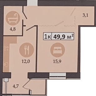 1-кімнатна 49.9 м² в ЖК Дніпровська Брама 2 від 19 100 грн/м², смт Слобожанське