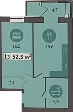 1-кімнатна 52.5 м² в ЖК Дніпровська Брама 2 від 19 100 грн/м², смт Слобожанське