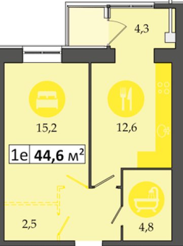 1-кімнатна 44.6 м² в ЖК Дніпровська Брама 2 від 16 900 грн/м², смт Слобожанське