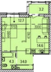 1-комнатная 40.9 м² в ЖК Promenade от 26 450 грн/м², Днепр