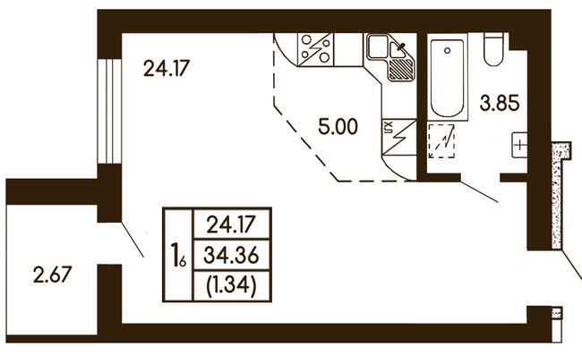 1-кімнатна 34.57 м² в ЖК Чайка від 21 500 грн/м², с. Чайки