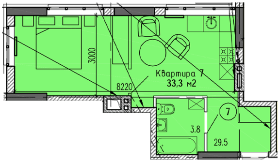 1-комнатная 33.3 м² в ЖК Затишний-2 от 28 750 грн/м², Днепр