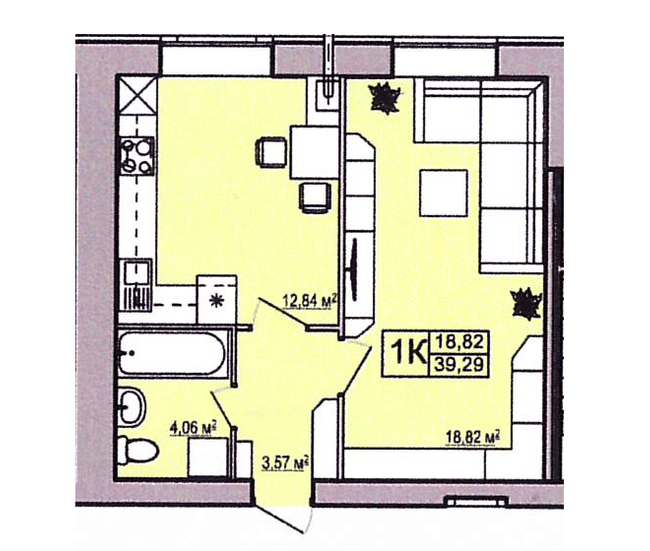 1-комнатная 39.29 м² в ЖК Правильный выбор от 15 500 грн/м², Днепр