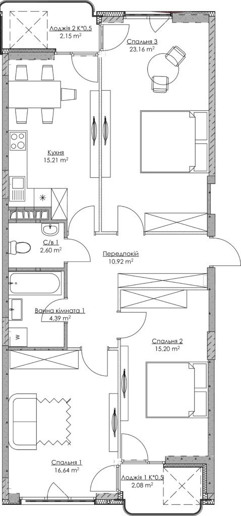 3-кімнатна 92.35 м² в ЖК O2 Residence від 29 345 грн/м², Київ