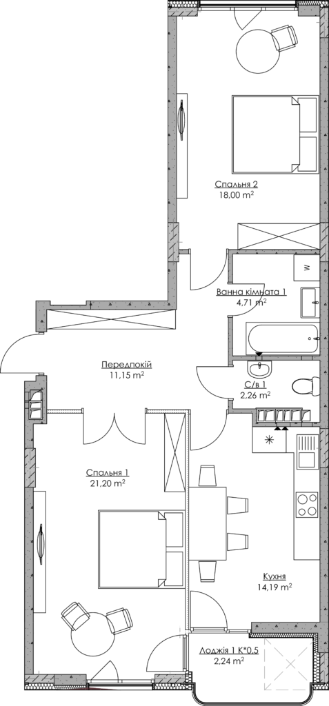 2-комнатная 73.75 м² в ЖК O2 Residence от 27 815 грн/м², Киев