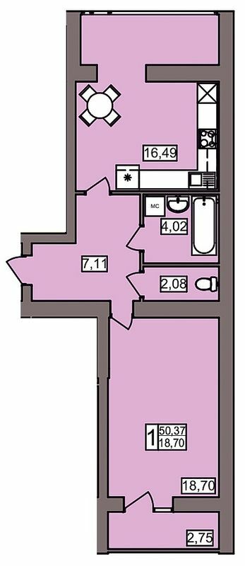 1-кімнатна 50.37 м² в ЖК Північний від 11 450 грн/м², Хмельницький