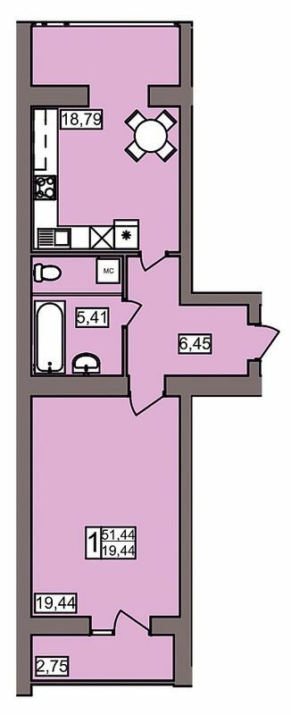 1-кімнатна 51.44 м² в ЖК Північний від 11 450 грн/м², Хмельницький