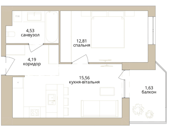 1-комнатная 38.72 м² в ЖК Dream Lake от 26 000 грн/м², Винница