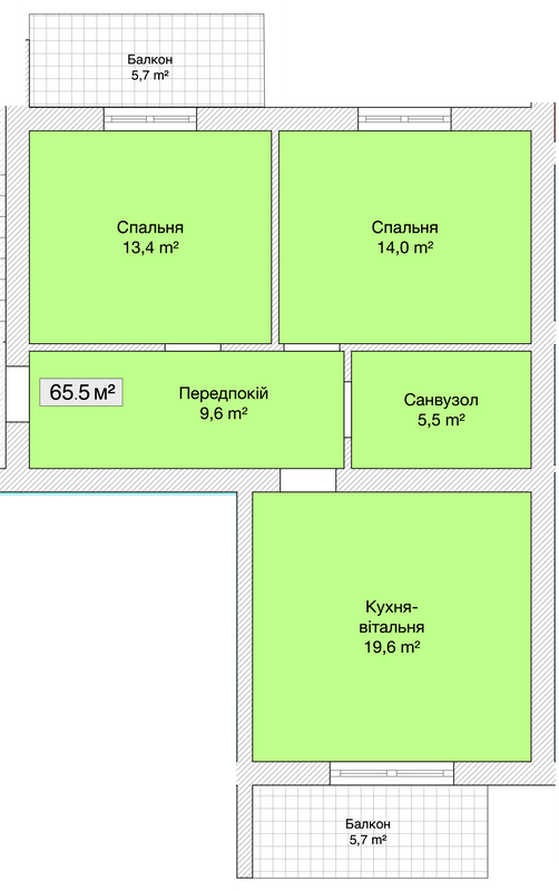 2-комнатная 65.5 м² в ЖК Княжий от 25 950 грн/м², Винница