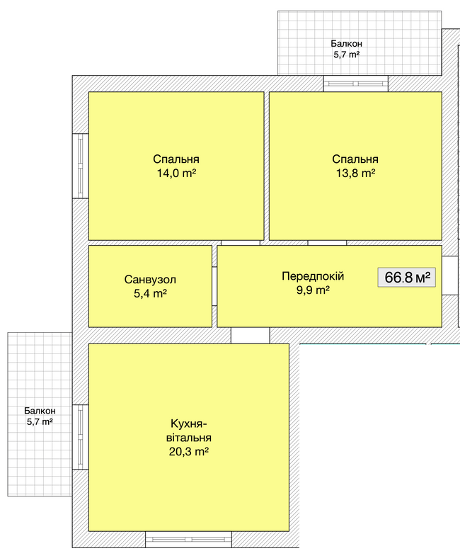 2-комнатная 66.8 м² в ЖК Княжий от 25 950 грн/м², Винница