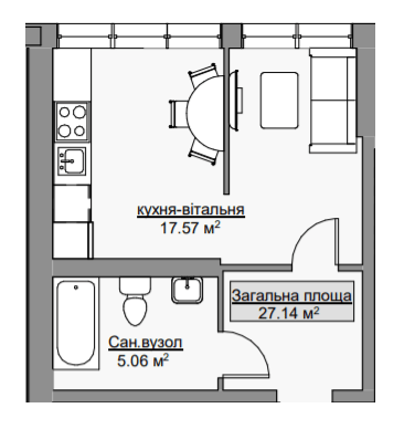 1-кімнатна 27.14 м² в ЖК Лайм від 13 800 грн/м², с. Агрономічне