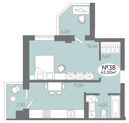 1-комнатная 43.3 м² в ЖК Оселя Парк от 26 500 грн/м², Луцк