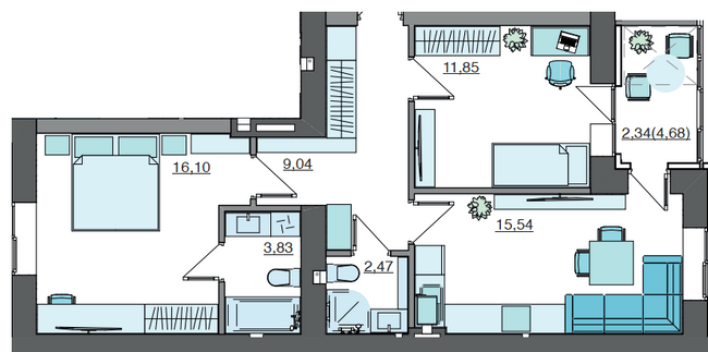 2-кімнатна 61.17 м² в ЖК Супернова від 20 000 грн/м², Луцьк