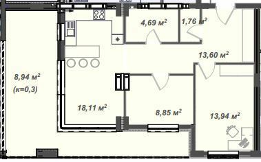 2-комнатная 68.89 м² в ЖК Crystal от 23 150 грн/м², Ужгород