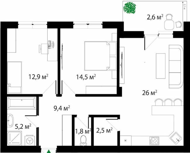 2-комнатная 74 м² в ЖК Grand Hills от 29 200 грн/м², Ужгород