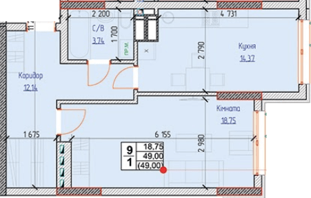 1-кімнатна 49 м² в ЖК NEXT від 25 000 грн/м², смт Чабани