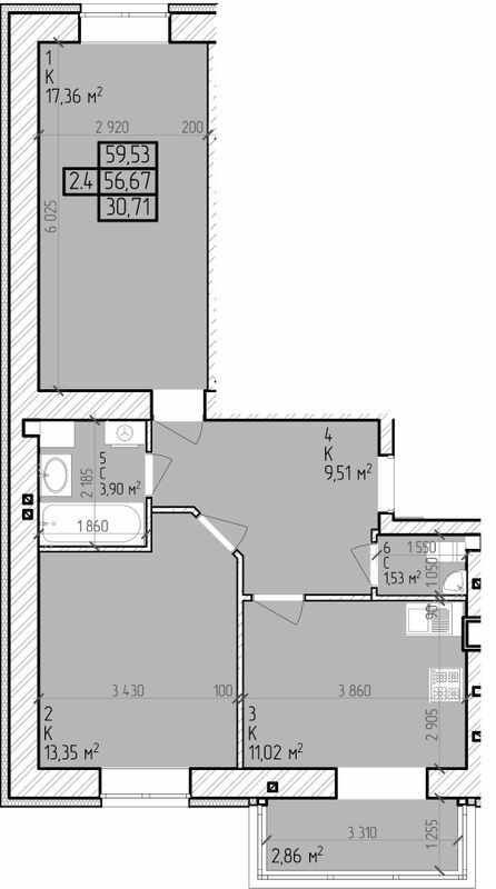 2-кімнатна 59.53 м² в ЖК Центральний від 17 000 грн/м², м. Горишні Плавні