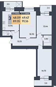 3-комнатная 89.35 м² в ЖК Династия от 22 550 грн/м², Полтава