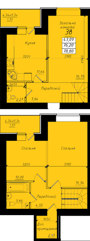 Дворівнева 78.8 м² в ЖК на вул. Никитченко, 3 від 17 200 грн/м², Полтава