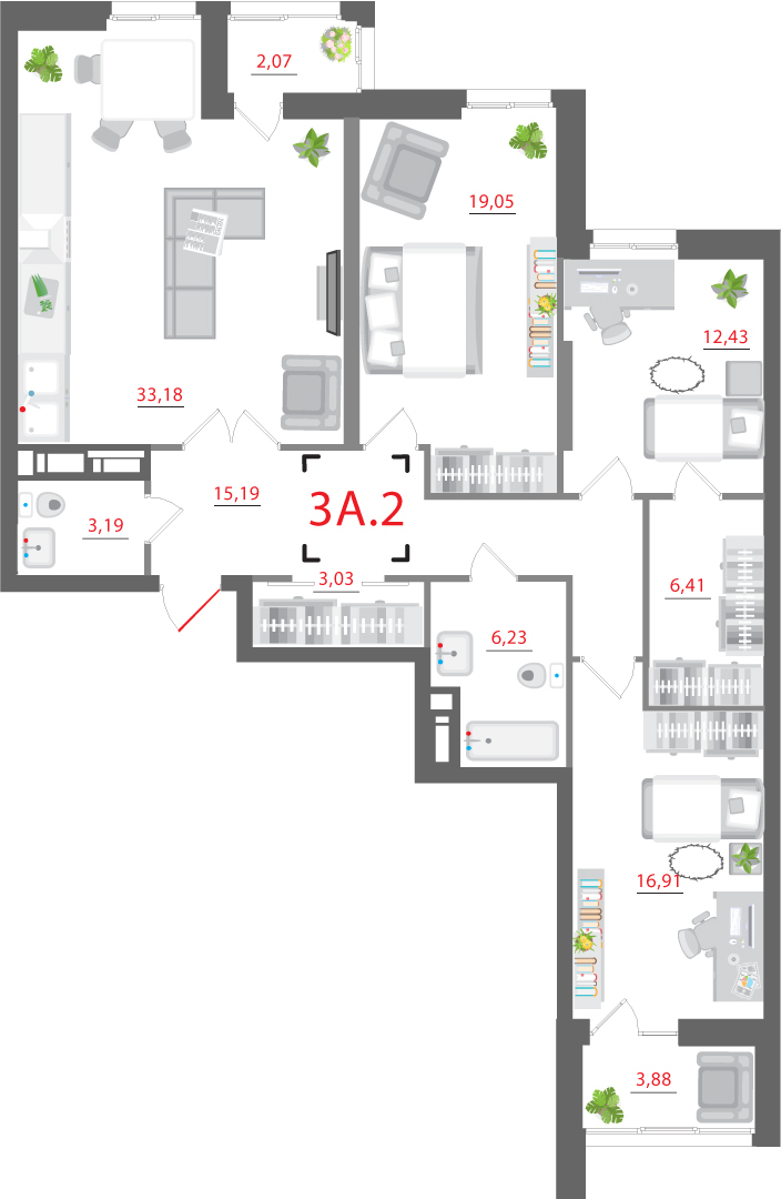 3-комнатная 121.54 м² в ЖК CITY HUB от 46 872 грн/м², Киев