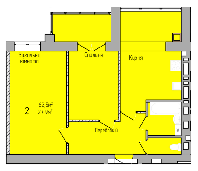 2-кімнатна 62.5 м² в ЖК Центральний від 18 000 грн/м², м. Кременчук