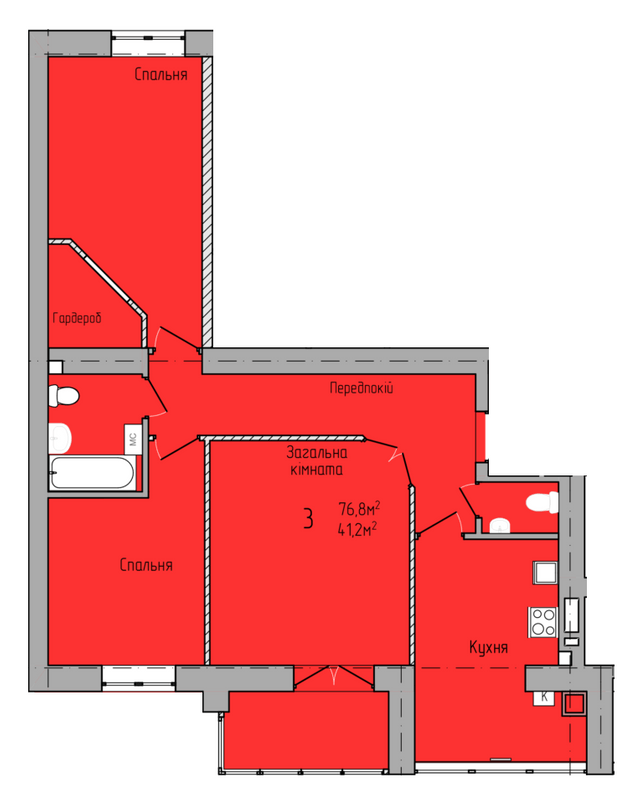 3-кімнатна 76.8 м² в ЖК Центральний від 18 000 грн/м², м. Кременчук