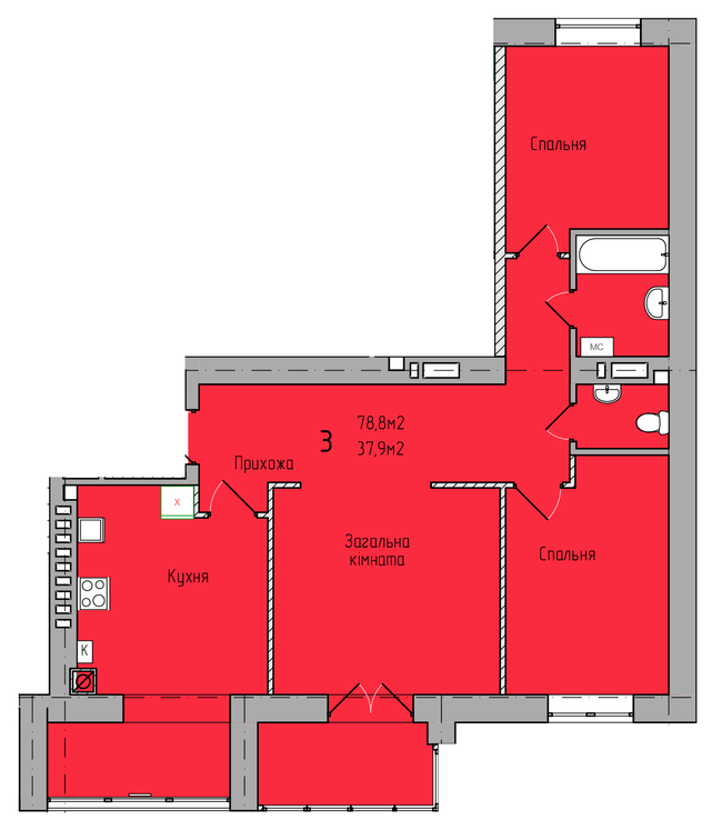 3-комнатная 81.2 м² в ЖК Центральный от 18 000 грн/м², г. Кременчуг