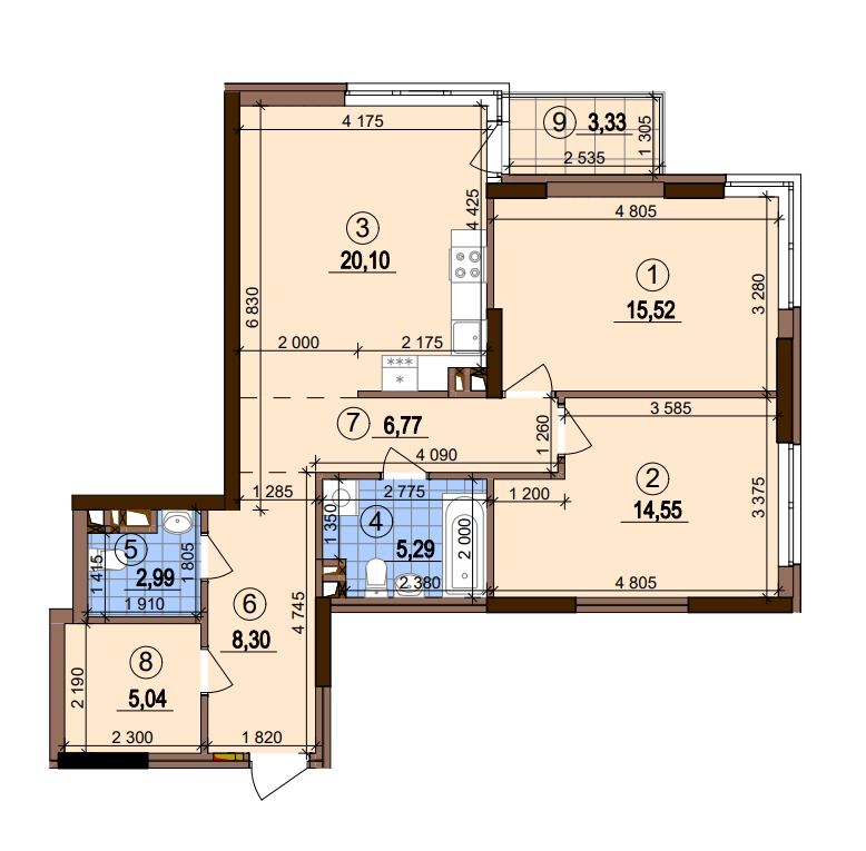 2-кімнатна 79.56 м² в ЖК Варшавський-2 від 26 100 грн/м², Київ