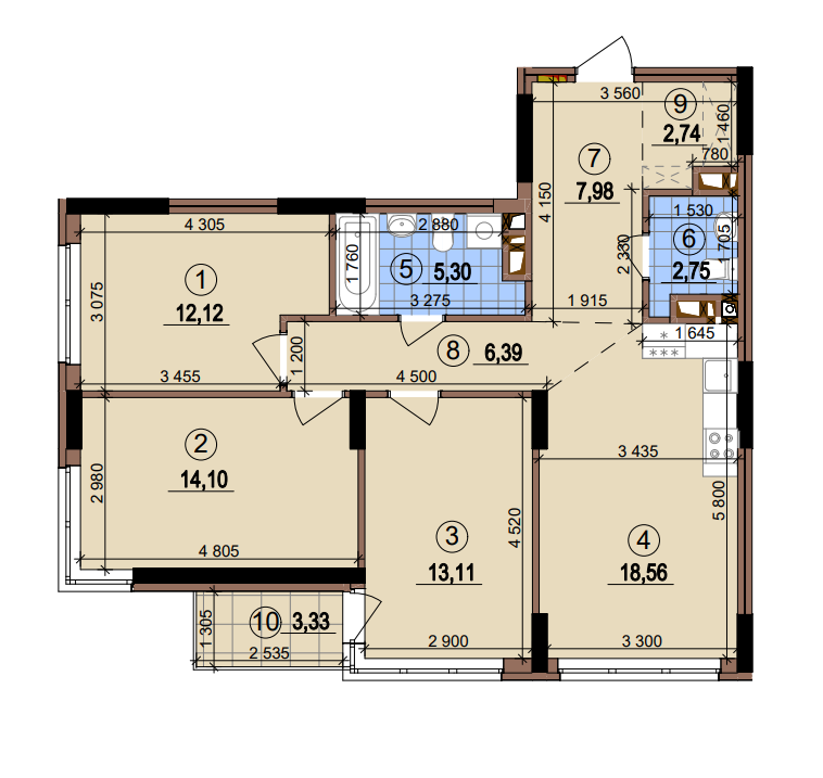 3-комнатная 84.05 м² в ЖК Варшавский-2 от 26 150 грн/м², Киев