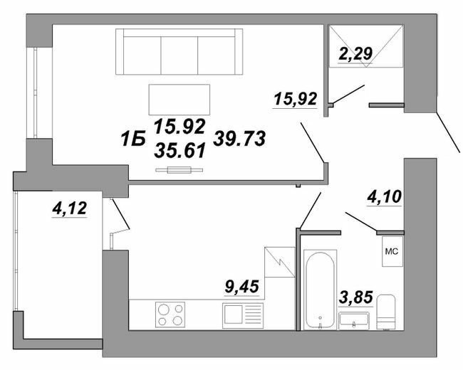 1-кімнатна 39.73 м² в ЖК Рідний Дім від 14 500 грн/м², Тернопіль