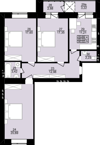 3-кімнатна 90.02 м² в ЖК Затишний двір від 15 000 грн/м², Тернопіль