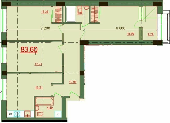 3-кімнатна 83.6 м² в ЖК Карат від 15 600 грн/м², Херсон