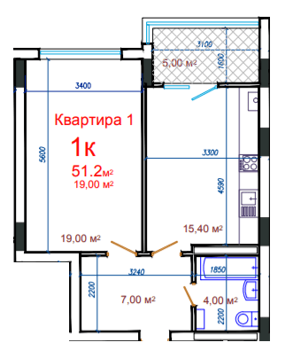 1-кімнатна 51.2 м² в ЖК Потьомкінський від 25 550 грн/м², Херсон