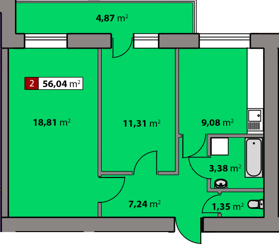 2-комнатная 58.04 м² в ЖК Парковый квартал от 16 300 грн/м², Черкассы