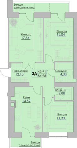 3-комнатная 85 м² в ЖК Греків Ліс от 19 600 грн/м², г. Умань